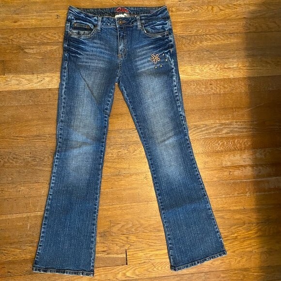Leo Roma Bootcut Beaded Accents Boho Distressed Women Jeans Size 7 - Picture 1 of 13